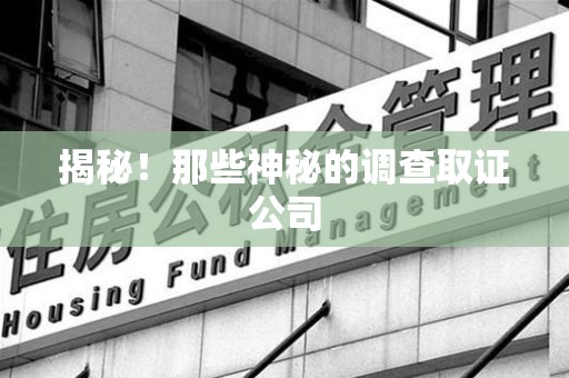 平和揭秘！那些神秘的调查取证公司