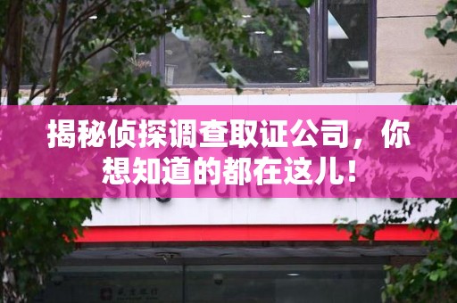 平和揭秘侦探调查取证公司，你想知道的都在这儿！