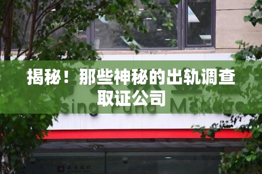 平和揭秘！那些神秘的出轨调查取证公司