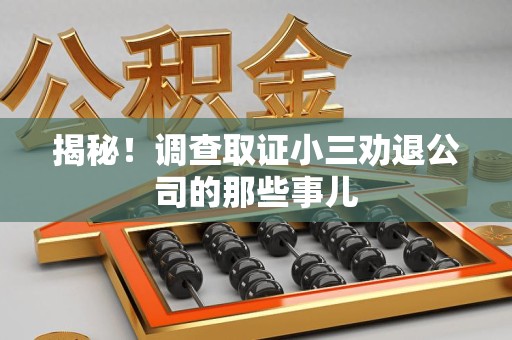 平和揭秘！调查取证小三劝退公司的那些事儿