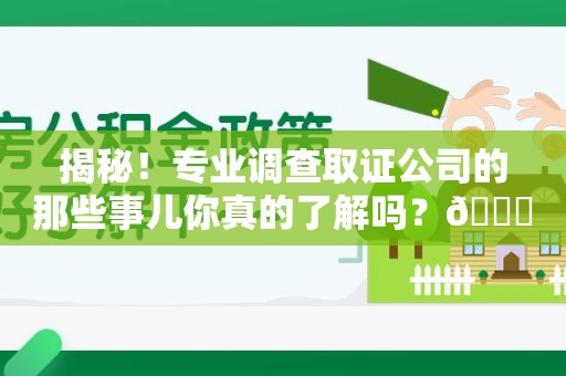 平和揭秘！专业调查取证公司的那些事儿你真的了解吗？😎